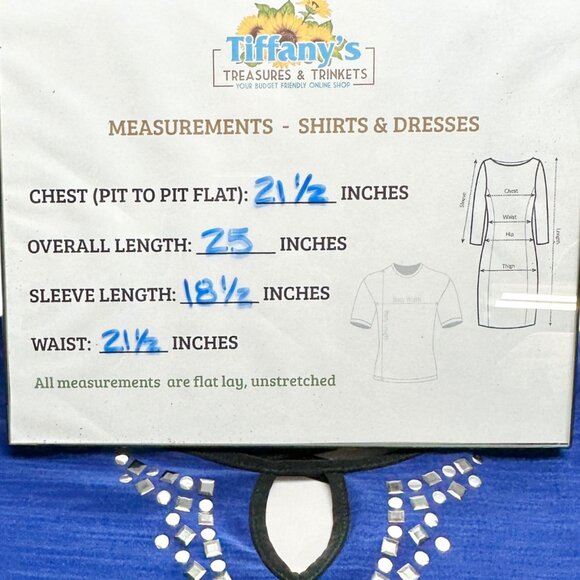 Susan Lawrence Top XL Blue 3/4 Sleeve Silver Embellishments Black Trim Accents - Picture 5 of 8